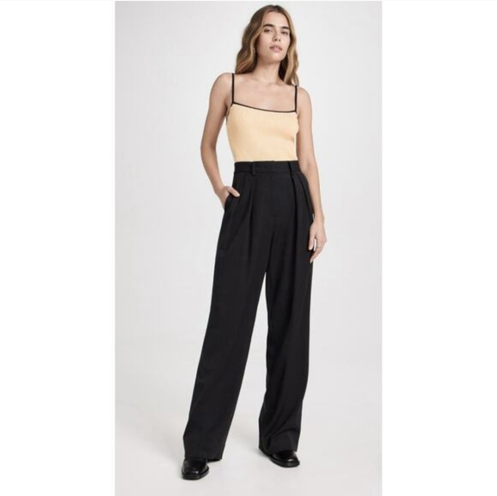 Staud Luisa Wide Leg Trouser Pants Women's 8 Black High Rise Quiet Luxury